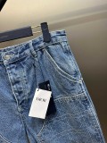 Dior Vine Plaid Embroidered Workwear Pants High Street Multi Pocket Denim Shorts