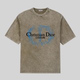 Dior Washed Old CD Print Short Sleeves Unisex Cotton Loose T-shirt