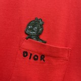 Dior Pocket Embroidered Dinosaur T-shirt Unisex Casual Short Sleeves