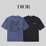 Dior Washed Old Butterfly Print Short Sleeves Unisex Cotton Loose T-shirt