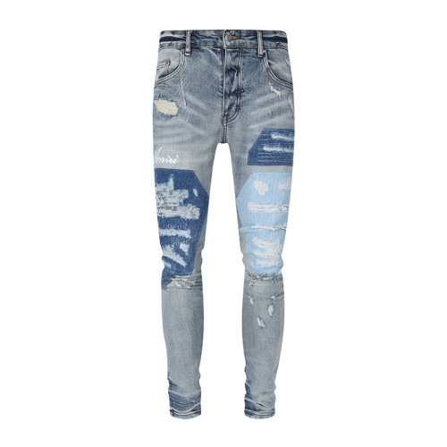 Amiri New Fashion Distressed Patches Skinny Jeans Unisex Casual Street Stretch Pants