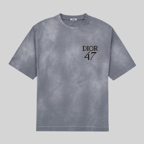 Dior Washed Old Personalized Print Short Sleeves Unisex Cotton Loose T-shirt