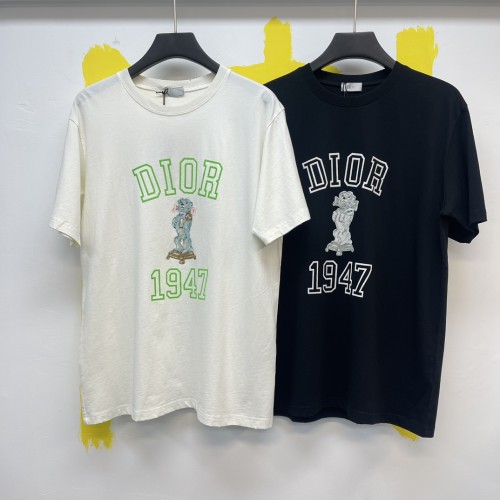 Dior Velvet Bobby Embroidered Loose T-shirt Couple Fashion Round Neck Short Sleeve