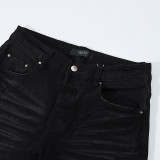 Amiri New Fashion Letter Logo Jeans Street Casual Slim Pants Black