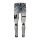 Amiri Vintage Patchwork Distressed Denim Jeans Unisex Casual Street Pants