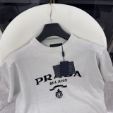 Prada New Fashion Classic Embroidered T-shirt Unisex Casual Cotton Short Sleeve