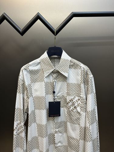 Louis Vuitton Fashion Plaid Logo Polo Long Sleeved Shirt