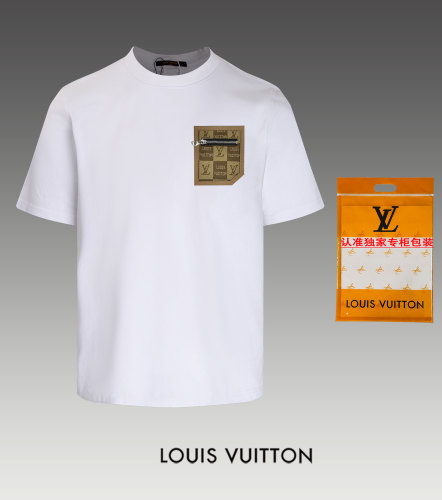 Louis Vuitton Fashion Leather Pocket Short Sleeve Couple Casual T-shirt