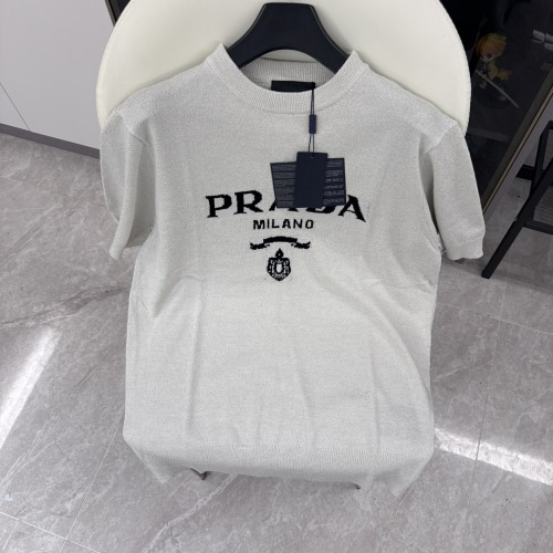 Prada New Fashion Classic Embroidered T-shirt Unisex Casual Cotton Short Sleeve