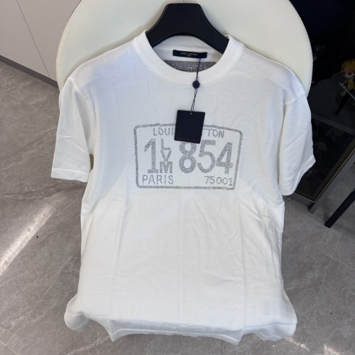 Louis Vuitton Fashion Rhinestone Logo Short Sleeve Casual Cotton Knit T-shirt