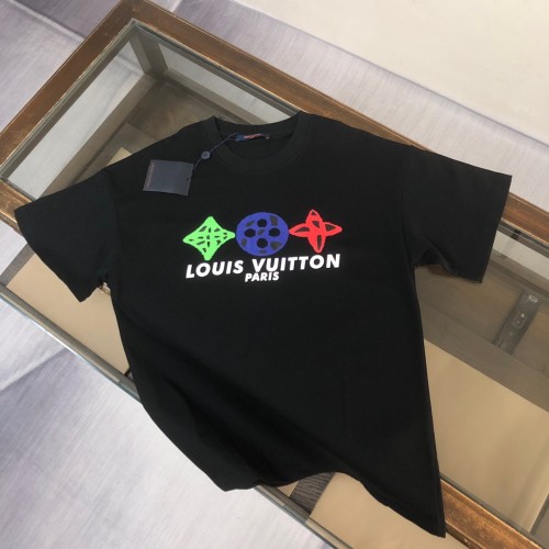 Louis Vuitton Logo Print Round T-shirt Unisex High Street Casual Short Sleeves