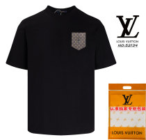 Louis Vuitton Classic Old Flower Leather Pocket Short Sleeve Couple Casual T-shirt