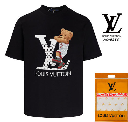 Louis Vuitton Logo Bear Print Round T-shirt Unisex Cotton Casual Short Sleeves