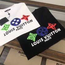 Louis Vuitton Logo Print Round T-shirt Unisex High Street Casual Short Sleeves