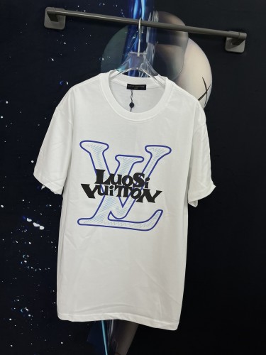 Louis Vuitton Blue Graffiti Logo Printed Short sleeved Unisex Casual Cotton T-shirt