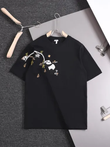 Loewe Panda Embroidery T-shirt Unisex Fashion Casual Short Sleeves