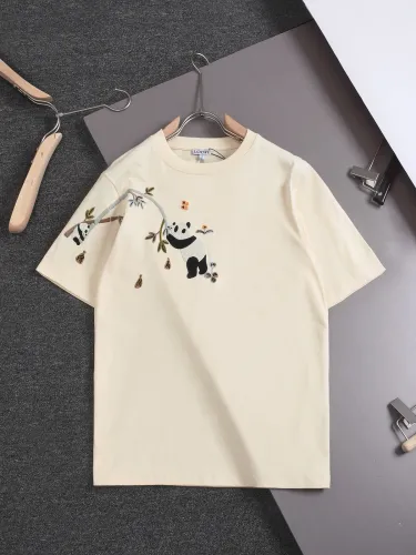 Loewe Panda Embroidery T-shirt Unisex Fashion Casual Short Sleeves