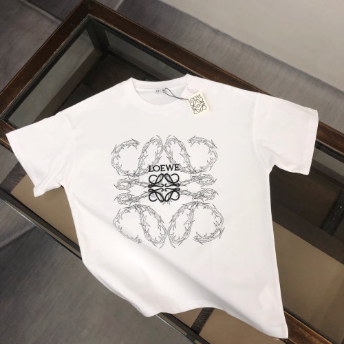 Loewe 3D Embroidered Logo Short Sleeves Unisex Cotton Loose T-shirt