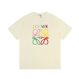 Loewe Colorful Letter Logo Embroidered T-shirt Unisex Loose Casual Short Sleeves