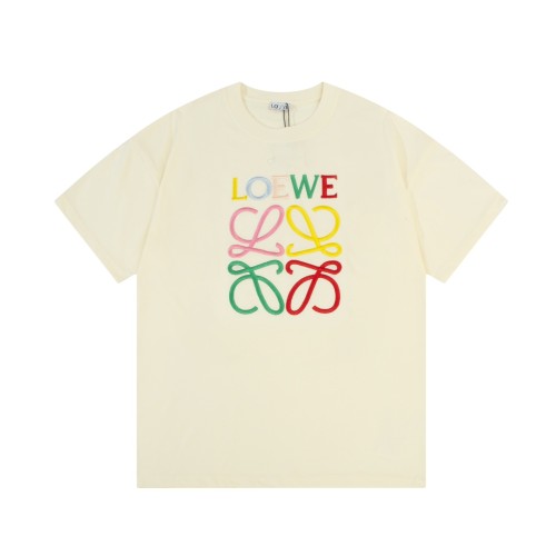 Loewe Colorful Letter Logo Embroidered T-shirt Unisex Loose Casual Short Sleeves