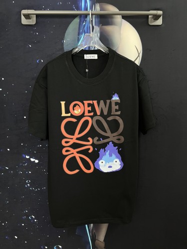 Loewe Fashion Contrast Flame Logo Printed T-shirt Unisex Loose Casual Short Sleeve