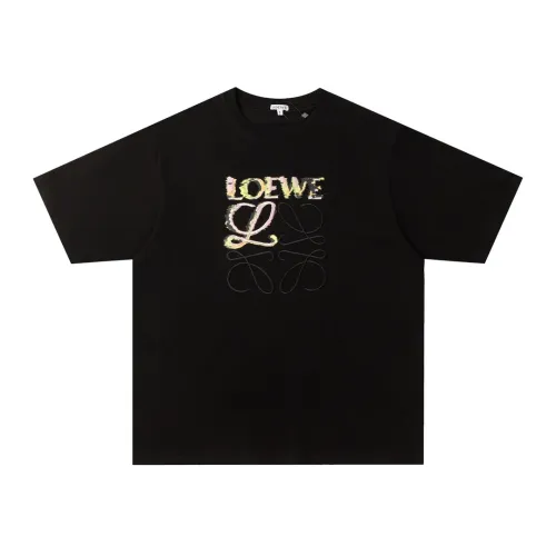 Loewe High Street Handdrawn Graffiti Embroidery Logo T-shirt Unisex Loose Casual Short Sleeves