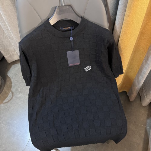 Louis Vuitton Checkerboard T-shirt Unisex Casual Knitted Short Sleeve