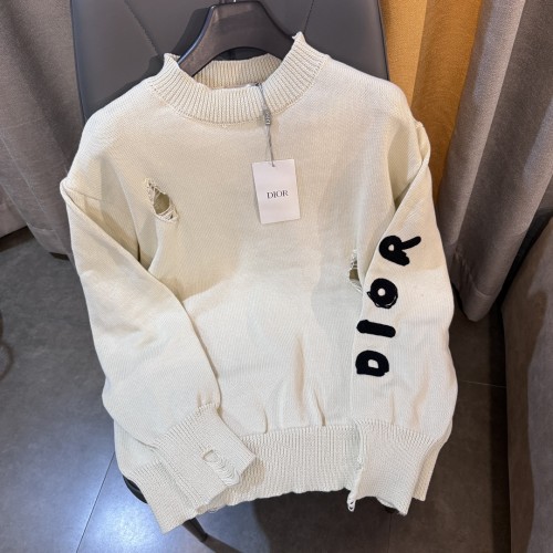 Dior Classic Logo Embroidery Ripped Sweatshirt Fashion Casual Pullover Long Sleeve