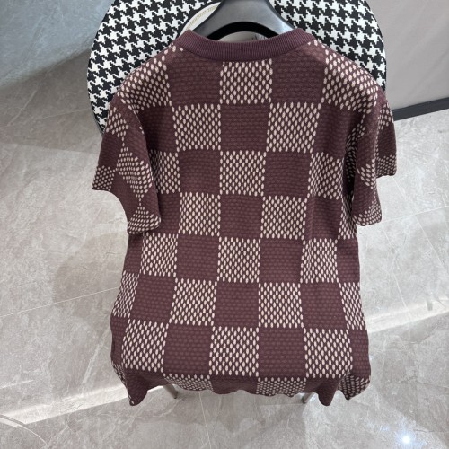 Louis Vuitton Rhinestone Logo Plaid Knitted Short Sleeve Fashion Casual T-shirt