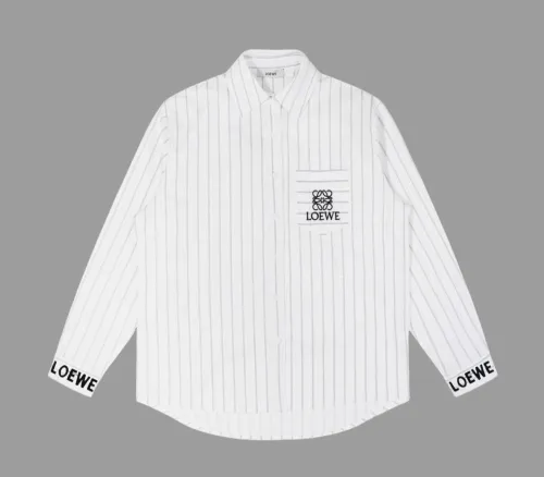 Loewe Classic Pocket Patch Logo Embroidered Halo Dyed Grey Stripe Shirt