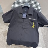 Louis Vuitton Eiffel Tower Embroidered Shirt Casual Solid Short Sleeve