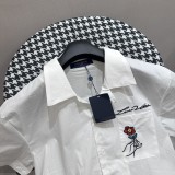 Louis Vuitton Eiffel Tower Embroidered Shirt Casual Solid Short Sleeve