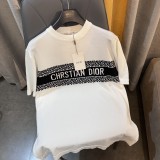 Dior Classic Striped Color Contrast Knit Short Sleeve Casual Solid T-shirt