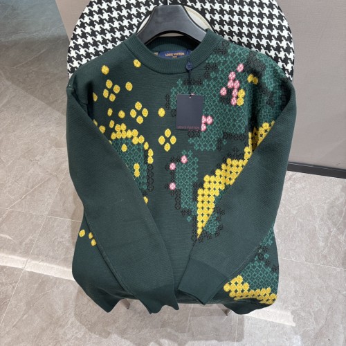 Louis Vuitton Colorful Mosaic Knitted Hoodie Fashion Casual Long Sleeve Pullover
