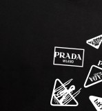 Prada Logo Print T-shirt Unisex Casual Round Neck Short Sleeve