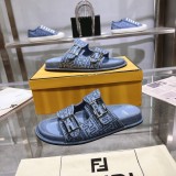 Fendi Domino Retro Casual Button Flat Bottomed Slippers Unisex Denim Street Slippers