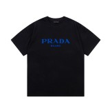 Prada Letter Flocking Embossed Short Sleeve Unisex Casual Versatile T-shirt