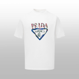 Prada Classic Round Neck Logo T-shirt Unisex Casual Cotton Short Sleeves