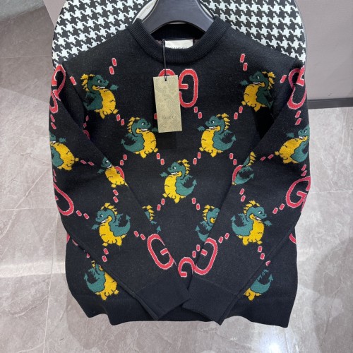 Gucci Cartoon Dinosaur Embroidered Knitted Pullover Fashion Casual Hoodie