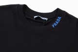 Prada Neckline Blue Logo Printed Metal Label Short Sleeve Unisex Casual Versatile T-shirt