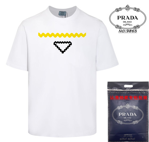Prada Fashion Print T-shirt Unisex Casual Round Neck Short Sleeves
