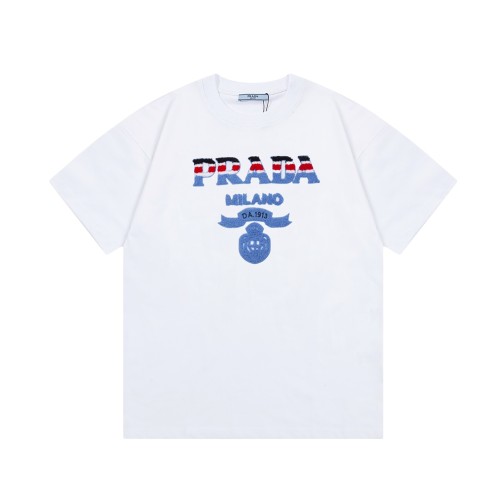 Prada High Street Toothbrush Embroidered Logo Short sleeved Unisex Casual Versatile T-shirt