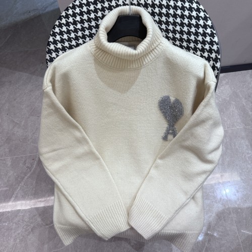 Ami Paris A Heart Logo Turtleneck Sweater Casual Fashion Pullover Hoodie