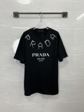 Prada Neckline Logo Print T-shirt Unisex Casual Cotton Short Sleeves