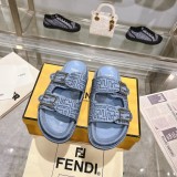 Fendi Domino Retro Casual Button Flat Bottomed Slippers Unisex Denim Street Slippers