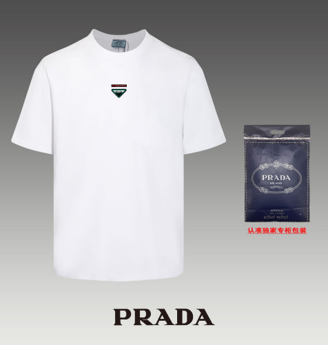 Prada High Street Logo Printed Short Sleeve Unisex Cotton Casual T-shirt