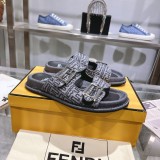 Fendi Domino Retro Casual Button Flat Bottomed Slippers Unisex Denim Street Slippers