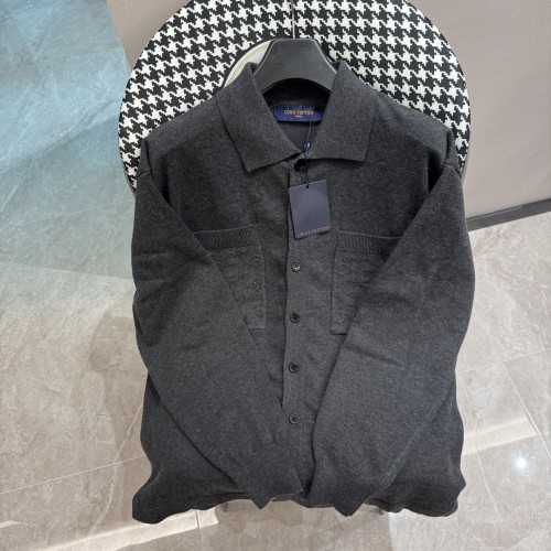 Louis Vuitton New Jacquard Pocket Wool Blend Knit Polo Button Cardigan 