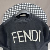 Fendi Letter Jacquard Casual Loose Crew Neck Pullover Unisex Fashion Knitted Sweater