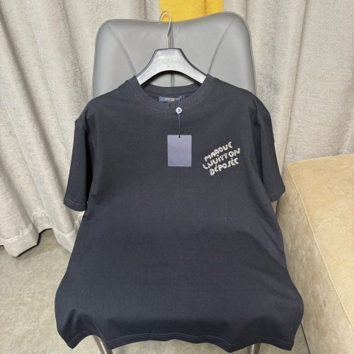 Louis Vuitton Logo Rhinestone Solid Cotton Short Sleeve Unisex Casual T-shirt